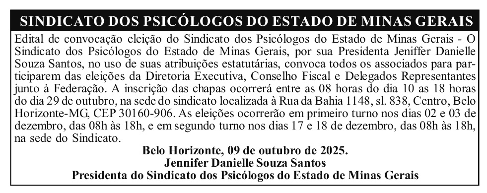 SINDICATO DOS PSICÓLOGOS DO ESTADO DE MINAS GERAIS